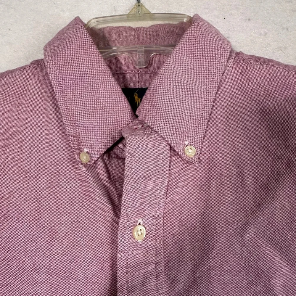 Polo Ralph Lauren Mens Medium Classic Fit Short Sleeve Oxford Shirt Burgundy